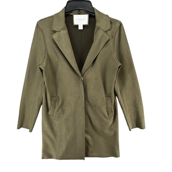 Carolina Belle Jackets & Blazers - Carolina Belle Long Blazer Womens M Olive Green Snap Jacket Minimalist Corpcore